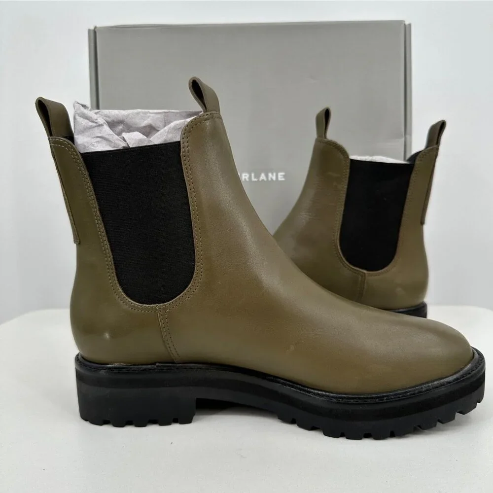 Everlane The Lug Chelsea Boot Beech Green 9.5 Women's Leather Ankle Chunky Sole